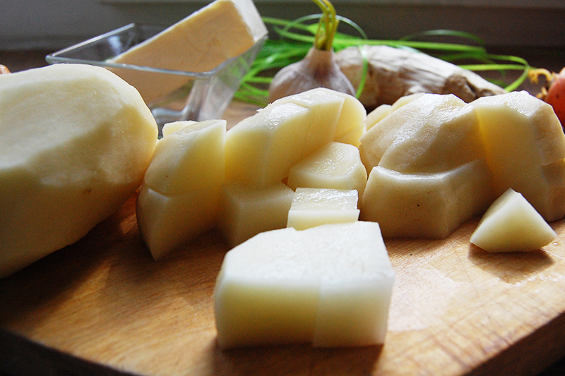 Подготовка тыквы и картофеля